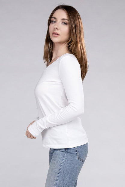 Cotton V-Neck Long Sleeve Casual T-Shirt