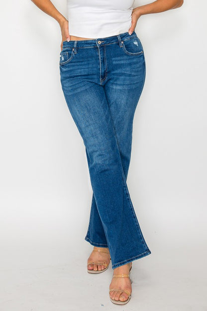 Medium Blue Full Size Cat's Whiskers High Rise Straight Jeans