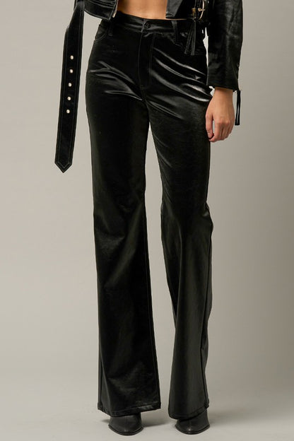 Shiny PU Fabric High Rise Flare Pants