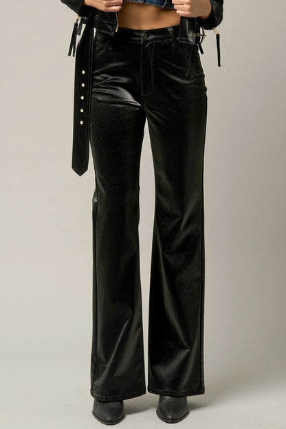 Shiny PU Fabric High Rise Flare Pants