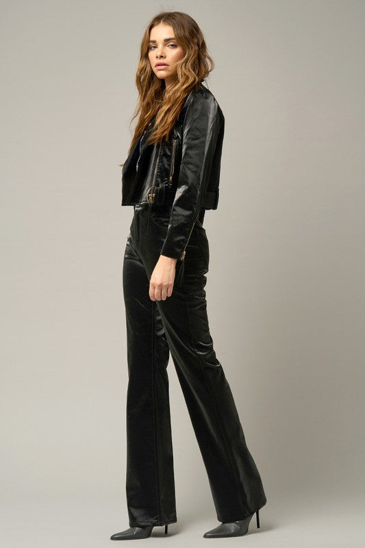 Shiny PU Fabric High Rise Flare Pants