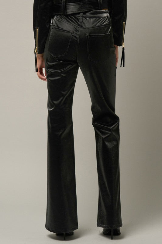 Shiny PU Fabric High Rise Flare Pants