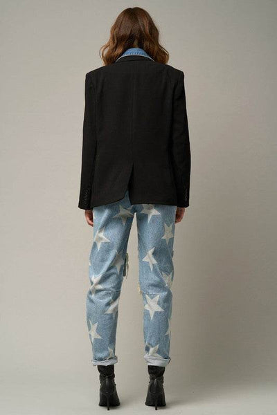 Star Print Slouch Jeans - Light Wash Distressed Denim - Fashions Envy