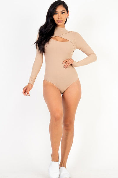 Front Cutout Long Sleeve Bodysuit - Fashions Envy