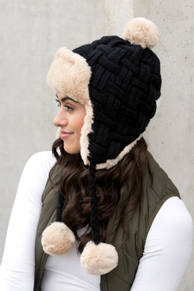 Cable Weave Pom Trapper Hat - Fashions Envy