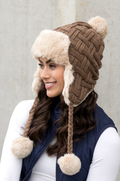 Cable Weave Pom Trapper Hat - Fashions Envy