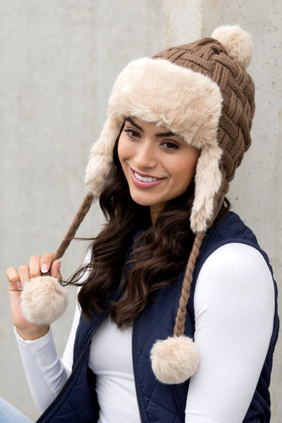 Cable Weave Pom Trapper Hat - Fashions Envy