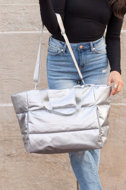 Oversized Interior Metallic Puffer Tote