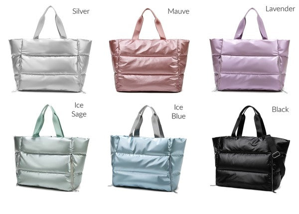 Oversized Interior Metallic Puffer Tote