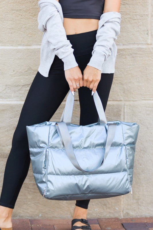 Oversized Interior Metallic Puffer Tote