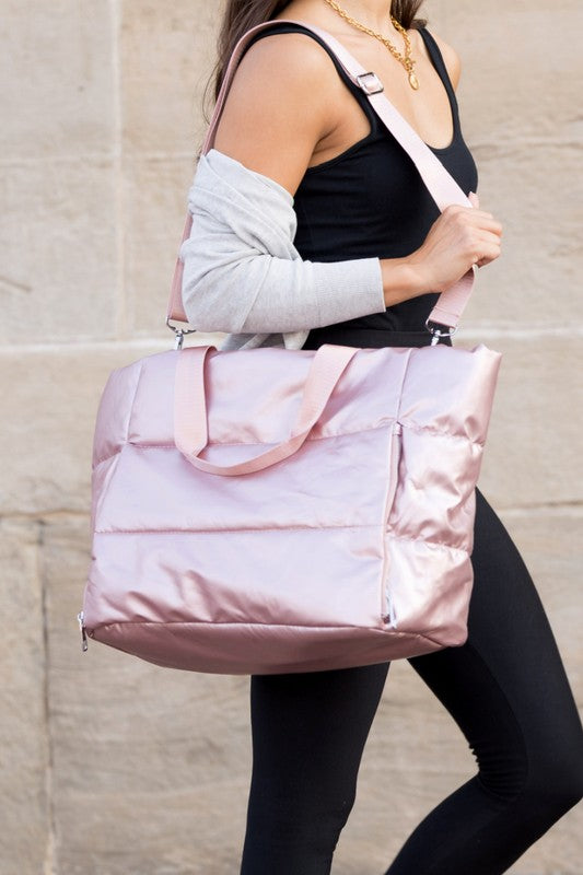 Oversized Interior Metallic Puffer Tote