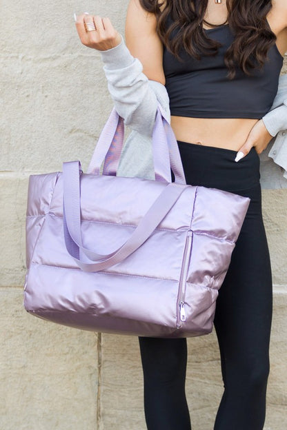 Oversized Interior Metallic Puffer Tote