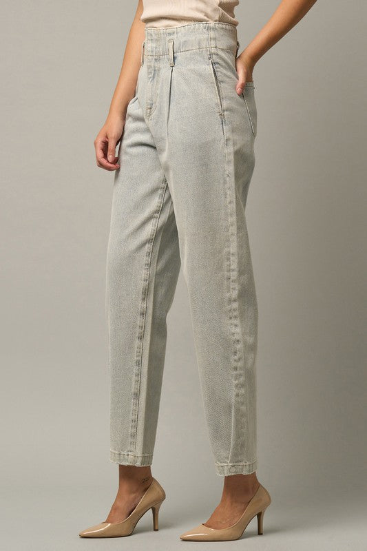 Pleated Super High Waist Balloon Cropped Jeans