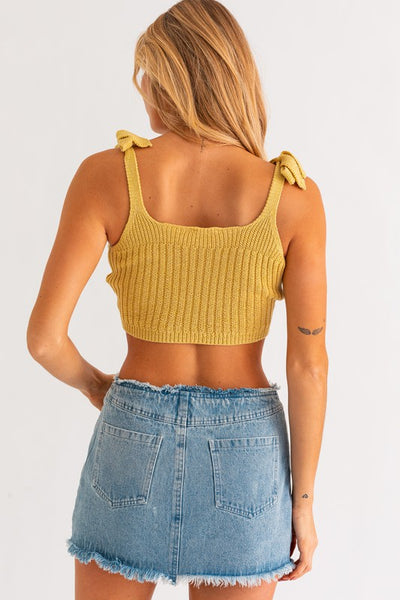 Shoulder Tie Soft Knit Fitted Cropped Tank Top - Fashions Envy
