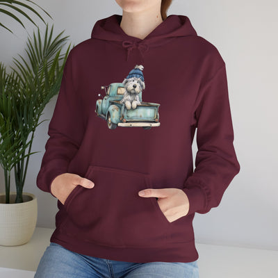 Vintage Truck Pup Hoodie - Cozy Winter Dog Lover Sweatshirt