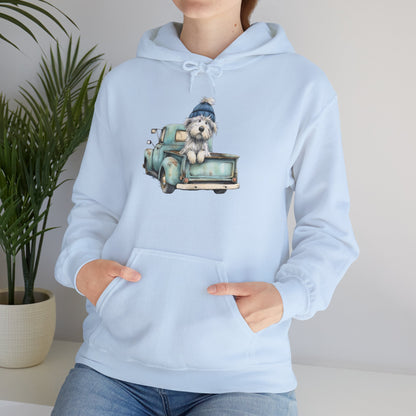 Vintage Truck Pup Hoodie - Cozy Winter Dog Lover Sweatshirt