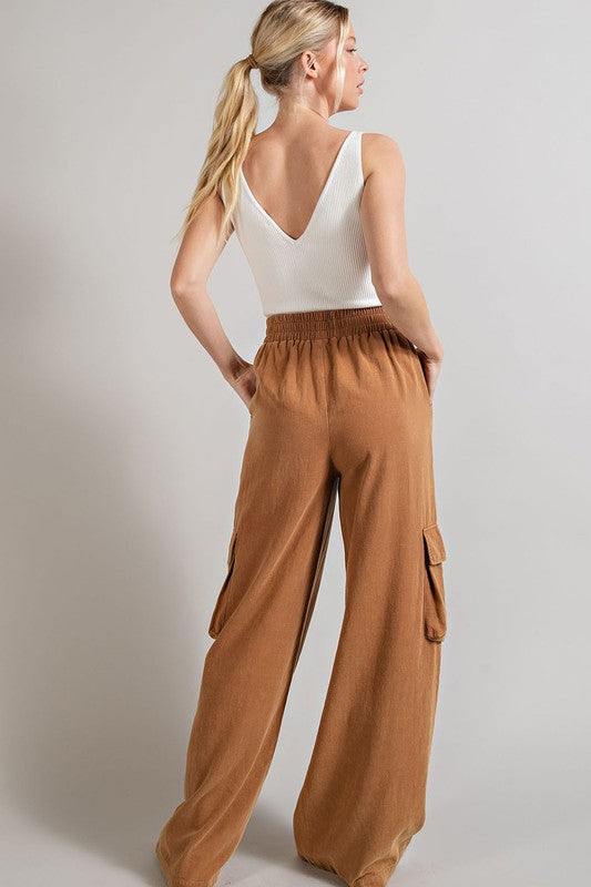 Casual Mineral Washed Wide Leg Cargo Pants