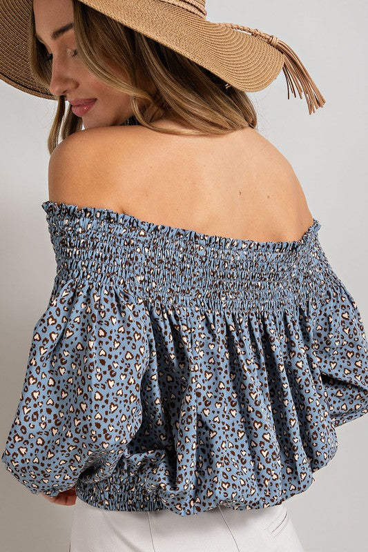 Animal Print Smocked Off the Shoulder Top