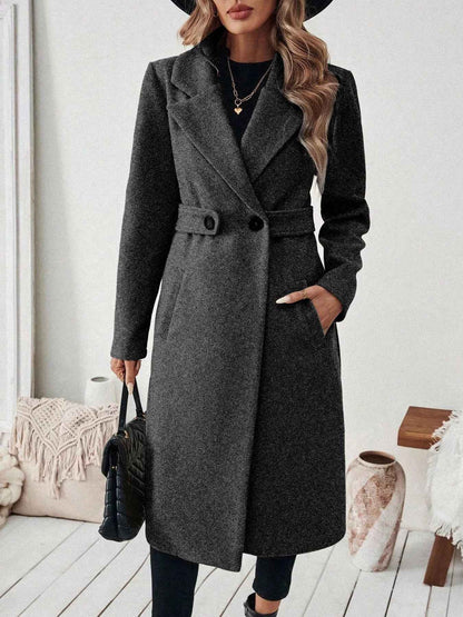Wool Blend Overcoat - One Button Belted Long Coat - Fashions Envy