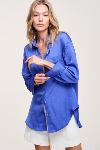 Silky Button-Down Long Sleeve Hazel Top