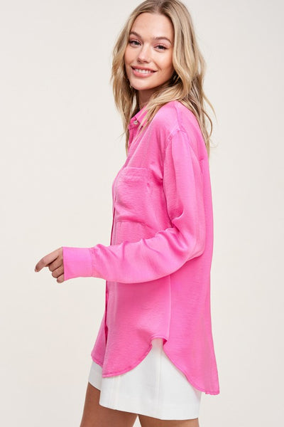 Silky Button-Down Long Sleeve Hazel Top