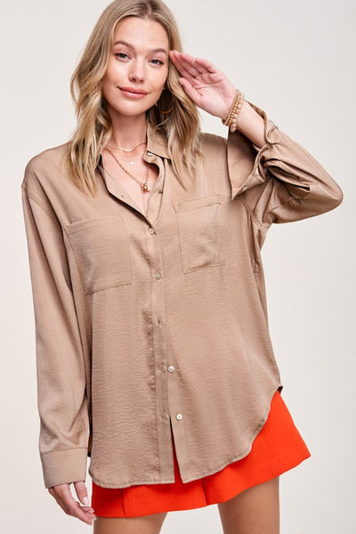 Silky Button-Down Long Sleeve Hazel Top