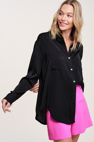 Silky Button-Down Long Sleeve Hazel Top
