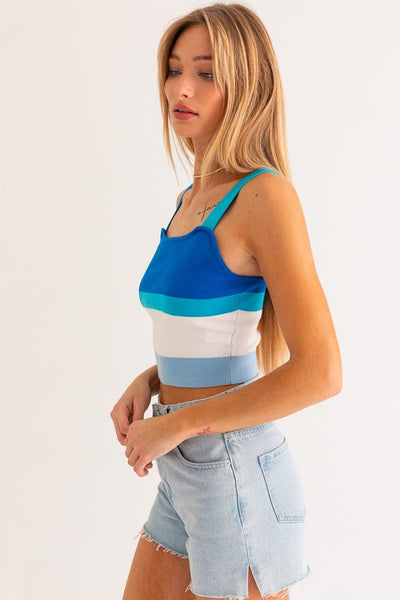 Square Neck Stripe Pattern Knit Tank Top