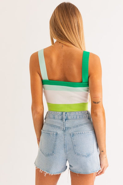Square Neck Stripe Pattern Knit Tank Top