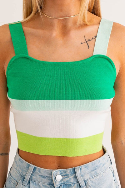 Square Neck Stripe Pattern Knit Tank Top