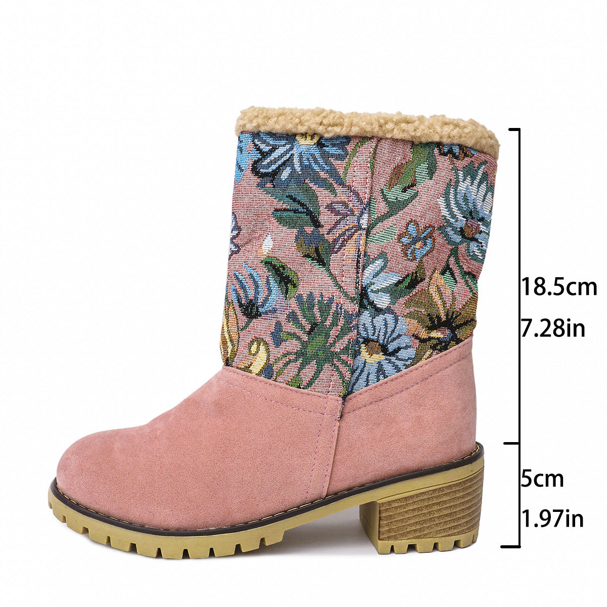 Embroidered Snow Boots - Ethnic Platform Square Heel