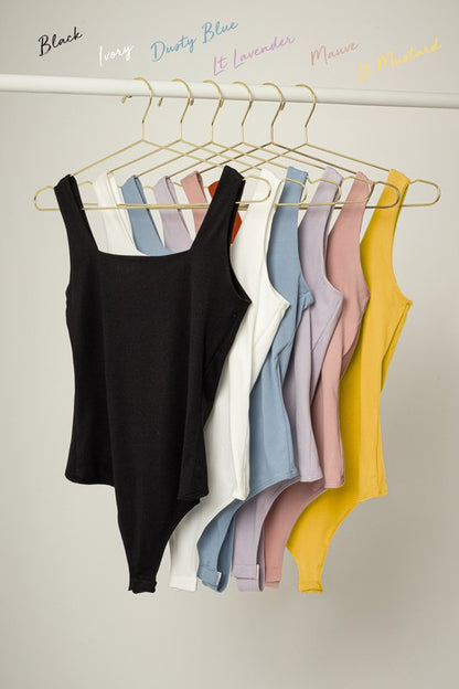 Casual Fitted Plain Square Neck Tank Bodysuit