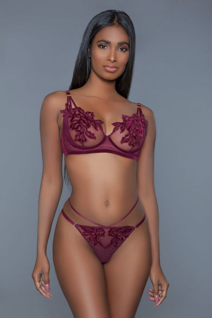 Unlined Mesh Cup Top & Strappy Matching Thong Evangeline Set