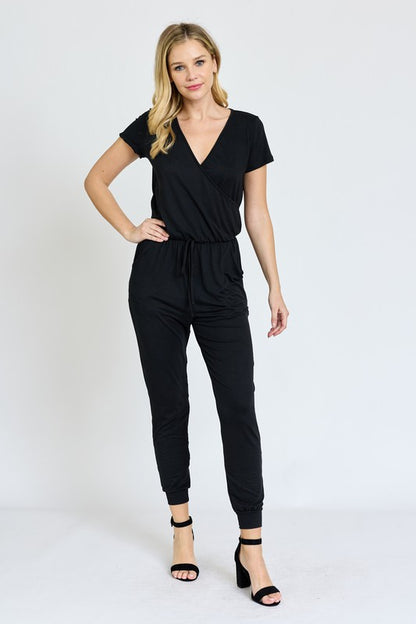 Short Sleeve V-Neck Jogger Jumpsuit