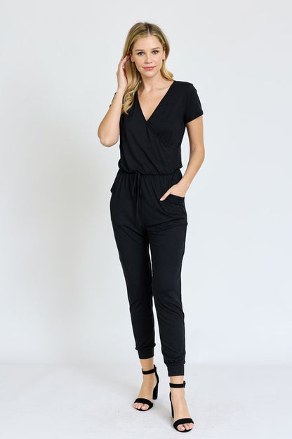 Short Sleeve V-Neck Jogger Jumpsuit