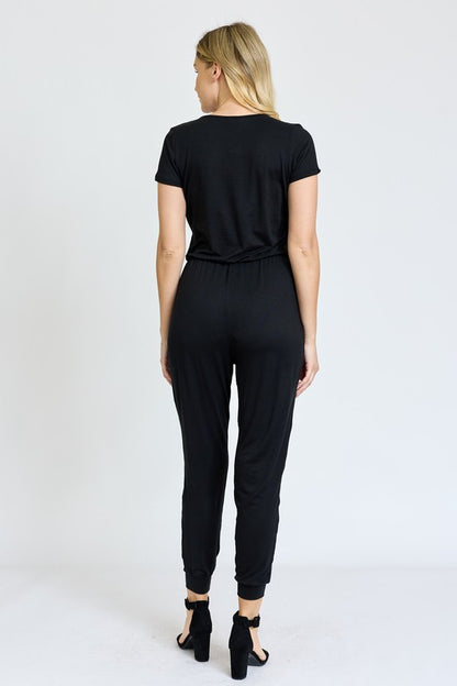 Short Sleeve V-Neck Jogger Jumpsuit