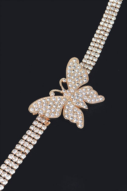 Rhinestone Butterfly Gold Chain Belt