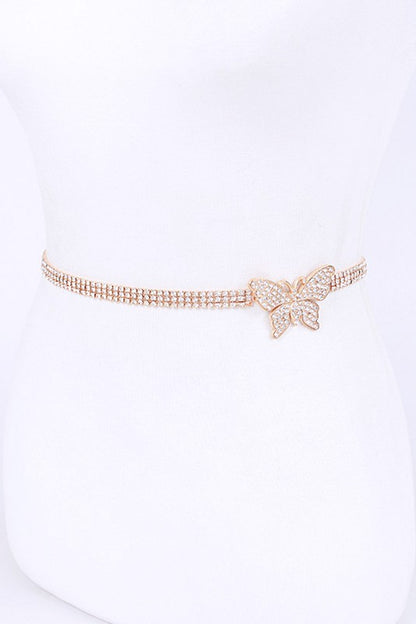 Rhinestone Butterfly Gold Chain Belt