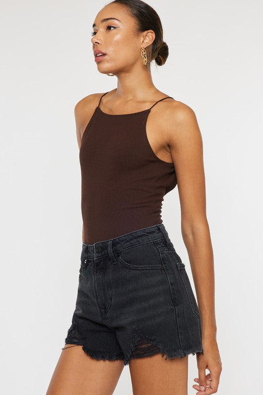 Dark Grey High Rise Denim Shorts