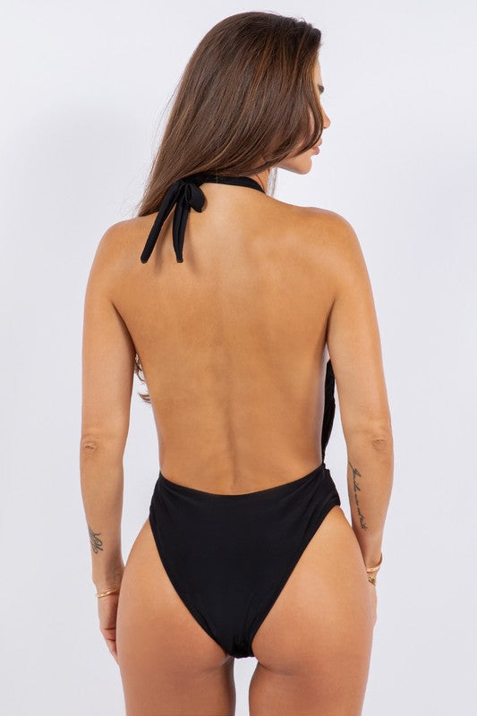 Sexy Deep Plunge Multi Way Tie One-Piece Swimsuit