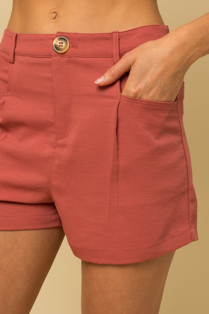 Breathable Front Pleated Coral Shorts