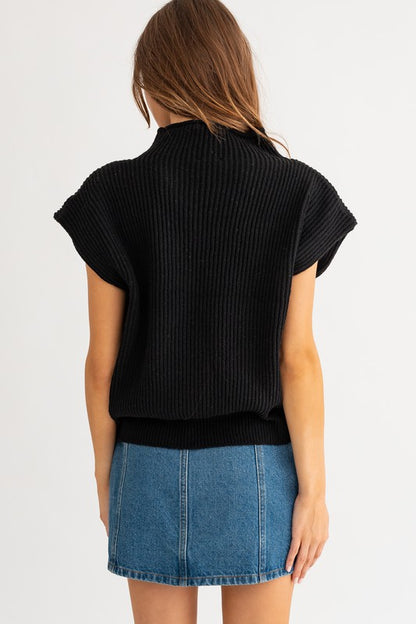 Oversized Turtle Neck Power Shoulder Sweater Vest