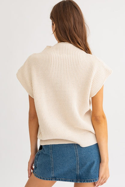 Oversized Turtle Neck Power Shoulder Sweater Vest