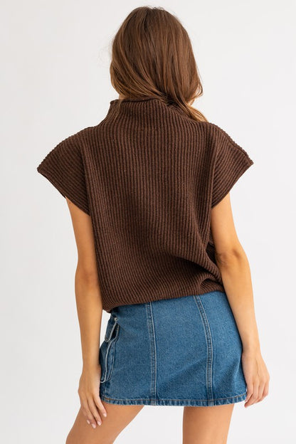 Oversized Turtle Neck Power Shoulder Sweater Vest