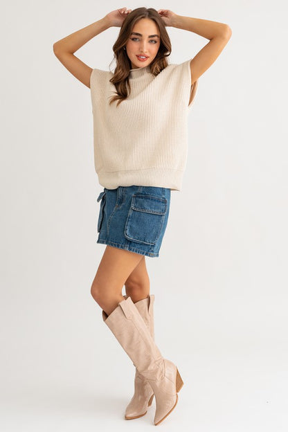 Oversized Turtle Neck Power Shoulder Sweater Vest