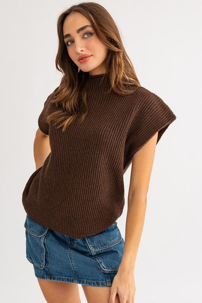 Oversized Turtle Neck Power Shoulder Sweater Vest