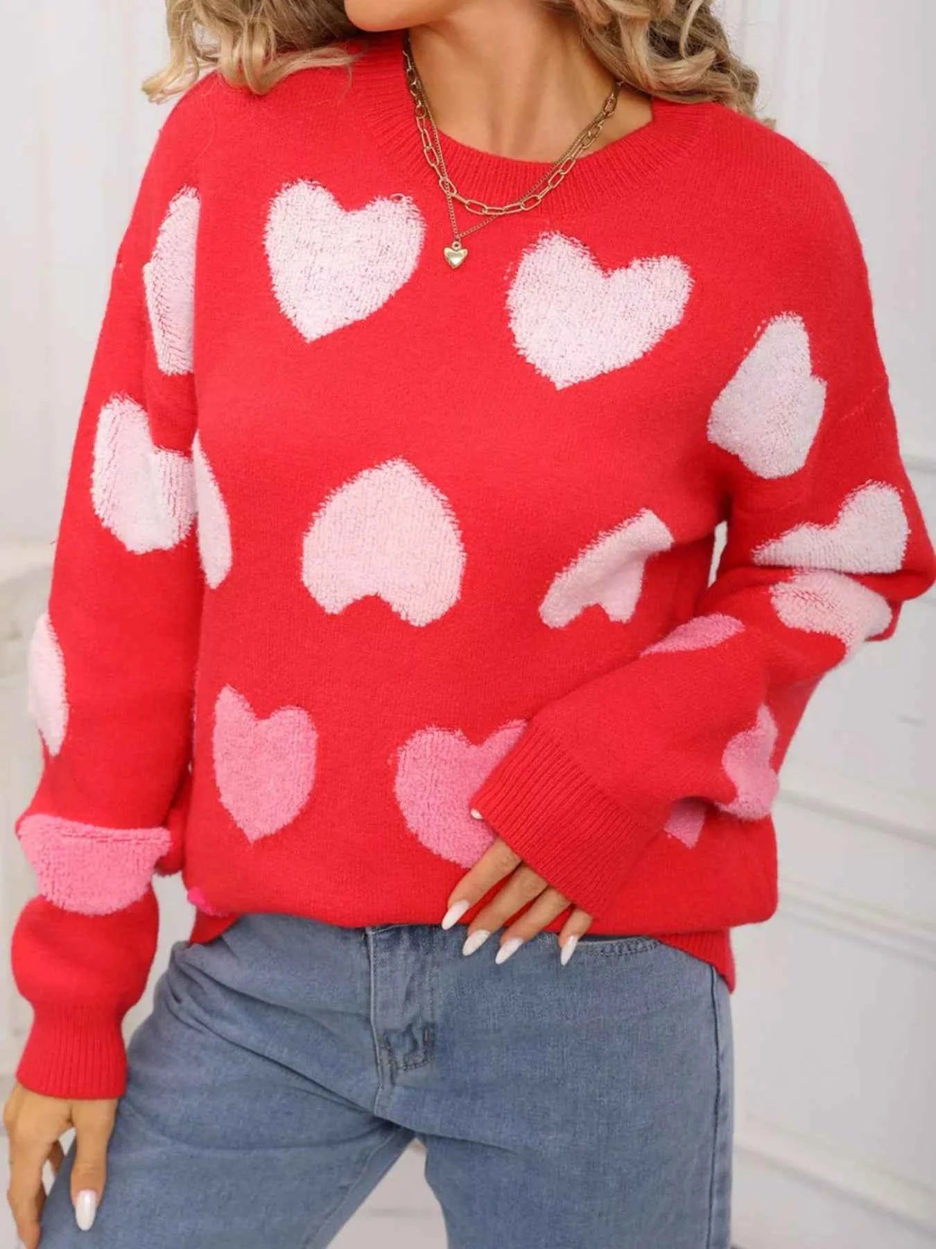 Fuzzy Heart Sweater - Valentine's Day Knit Pattern - Fashions Envy