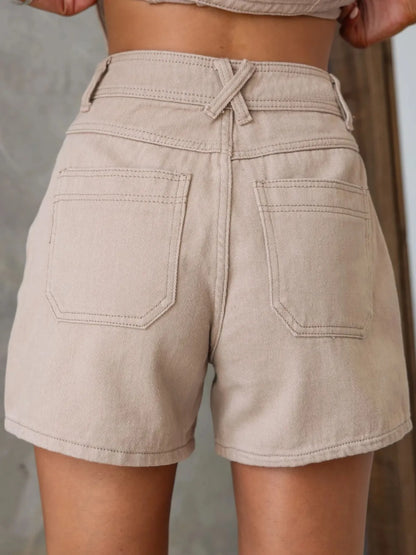 Denim Button-Up Set - Sleeveless Top & Shorts Outfit - Fashions Envy