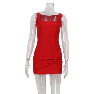 Bodycon Mini Dress - Square Neck Sleeveless High Waist