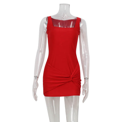 Bodycon Mini Dress - Square Neck Sleeveless High Waist